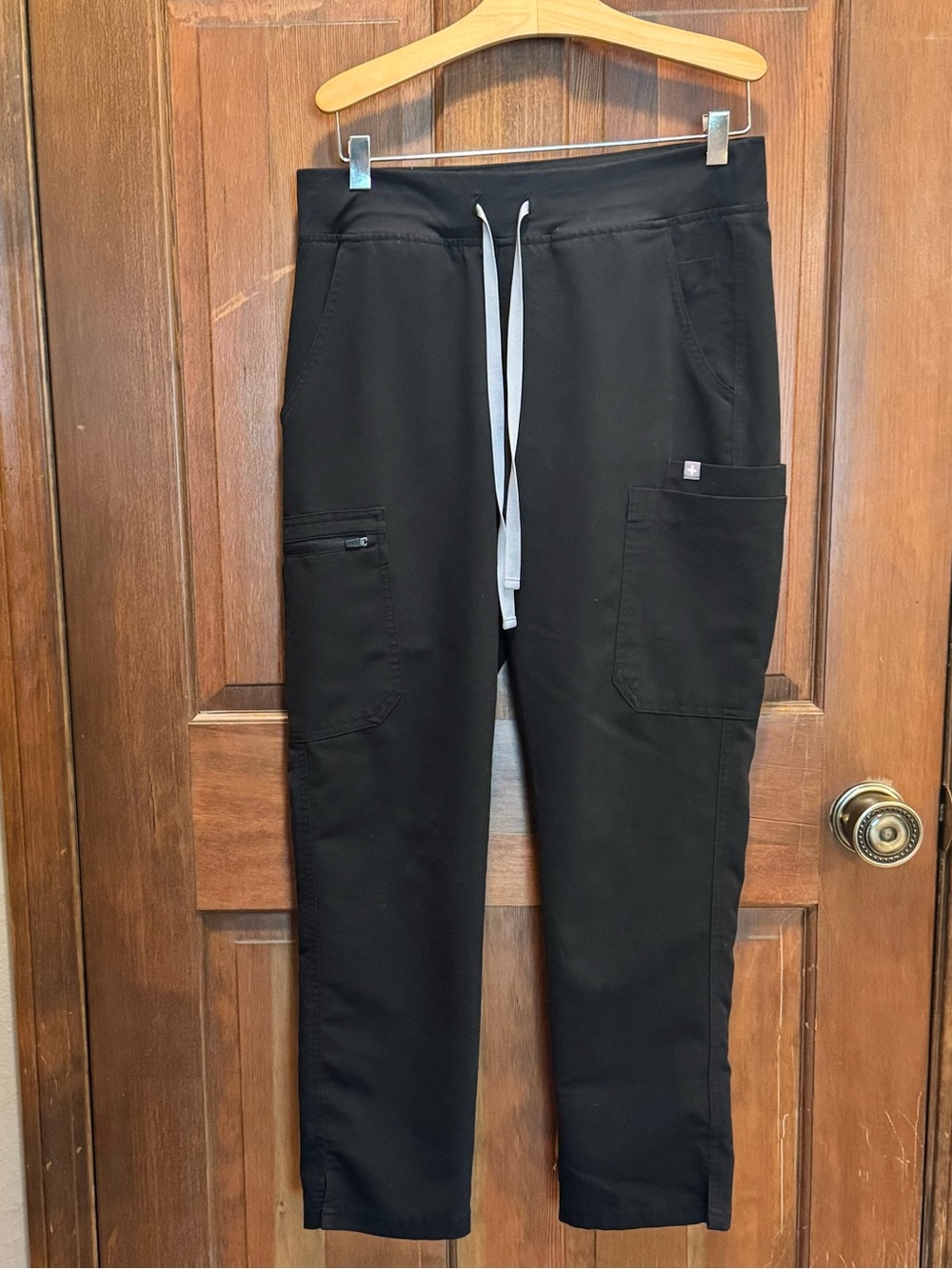 Figs Black Straight Leg with Light Gray Drawcord